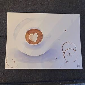 Cup of love latte original watercolor print 9x12
